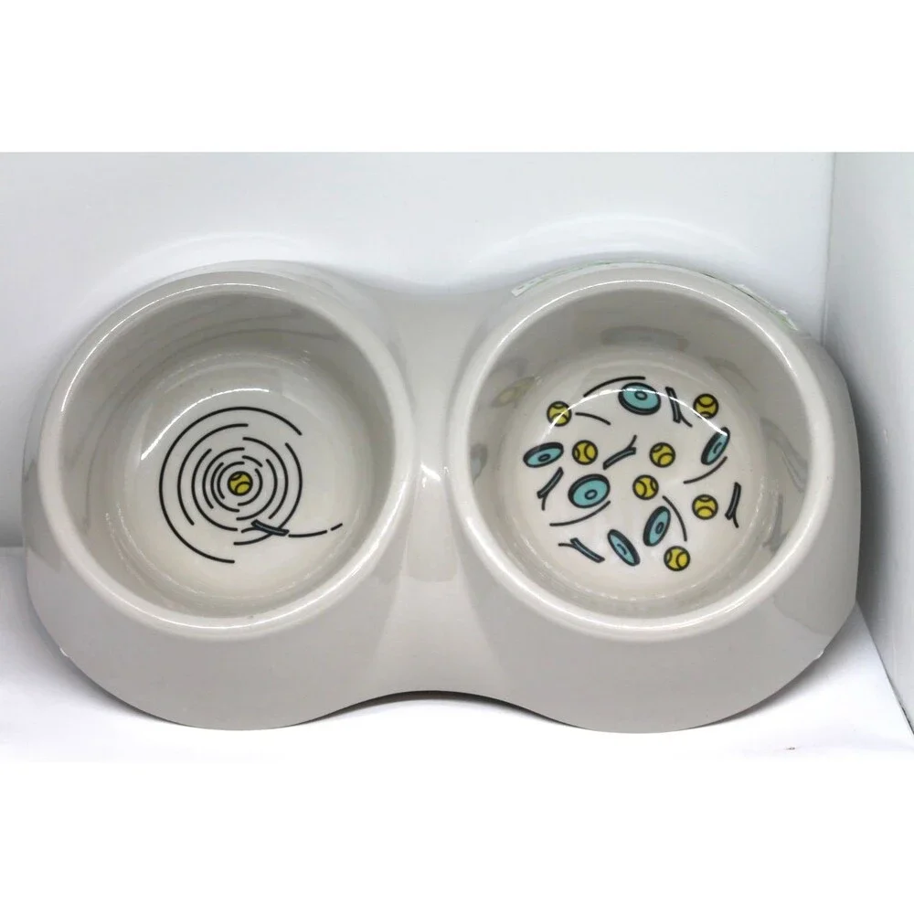 VanNess Ecoware Bamboo Double Cat Dish 16 oz - 12” x 7” Heavy Duty Non-Skid Gray